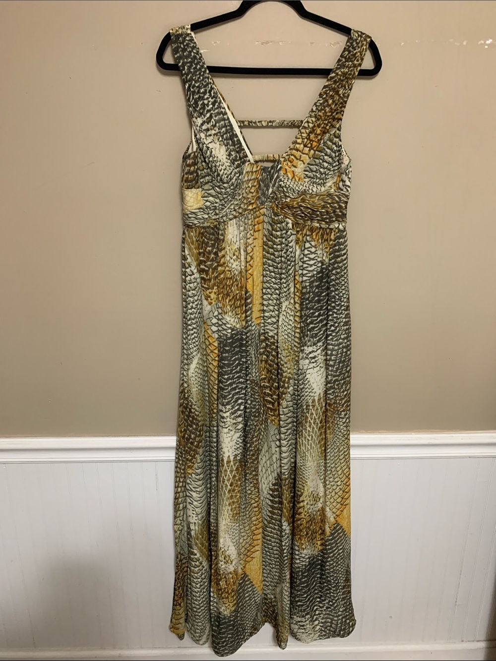 VTG Anne Klein Collection 100% Silk Women’s Abstract V-Neck 58” SZ 8 Maxi Dress